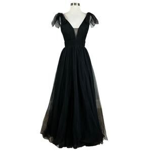 Betsy & Adam Women's Formal Dress Size 4 Black Chiffon Backless Evening Gown